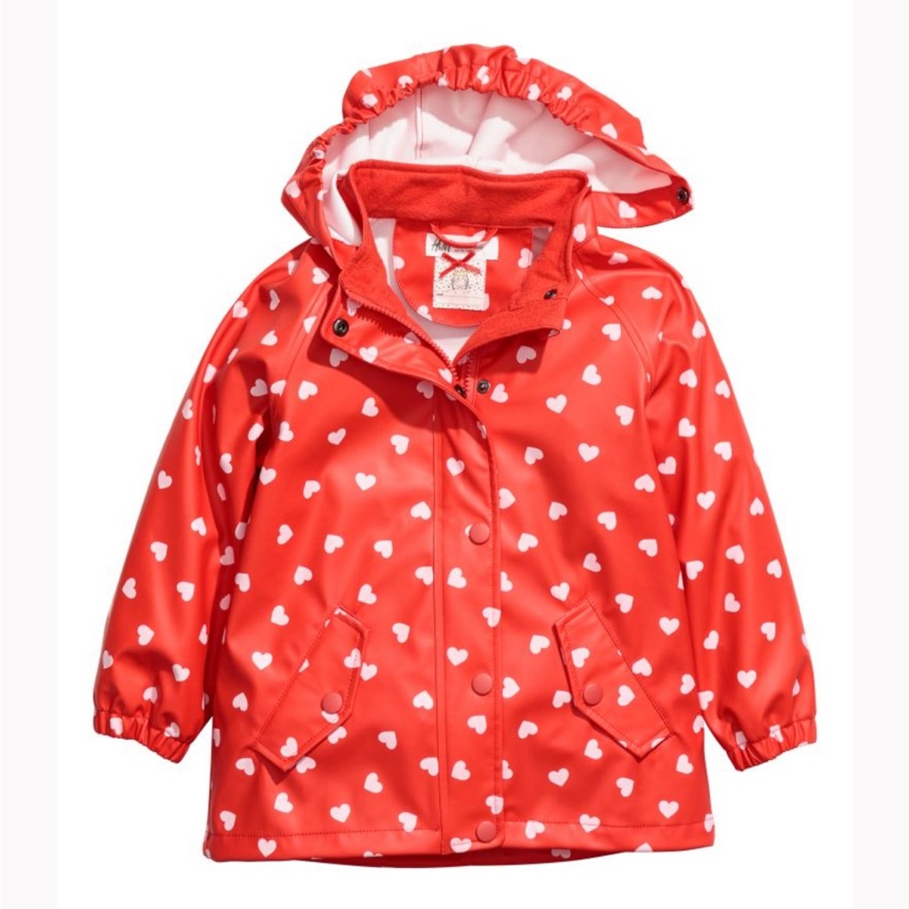 Red Hearts Hooded Rain Jacket Girls 6X / 7